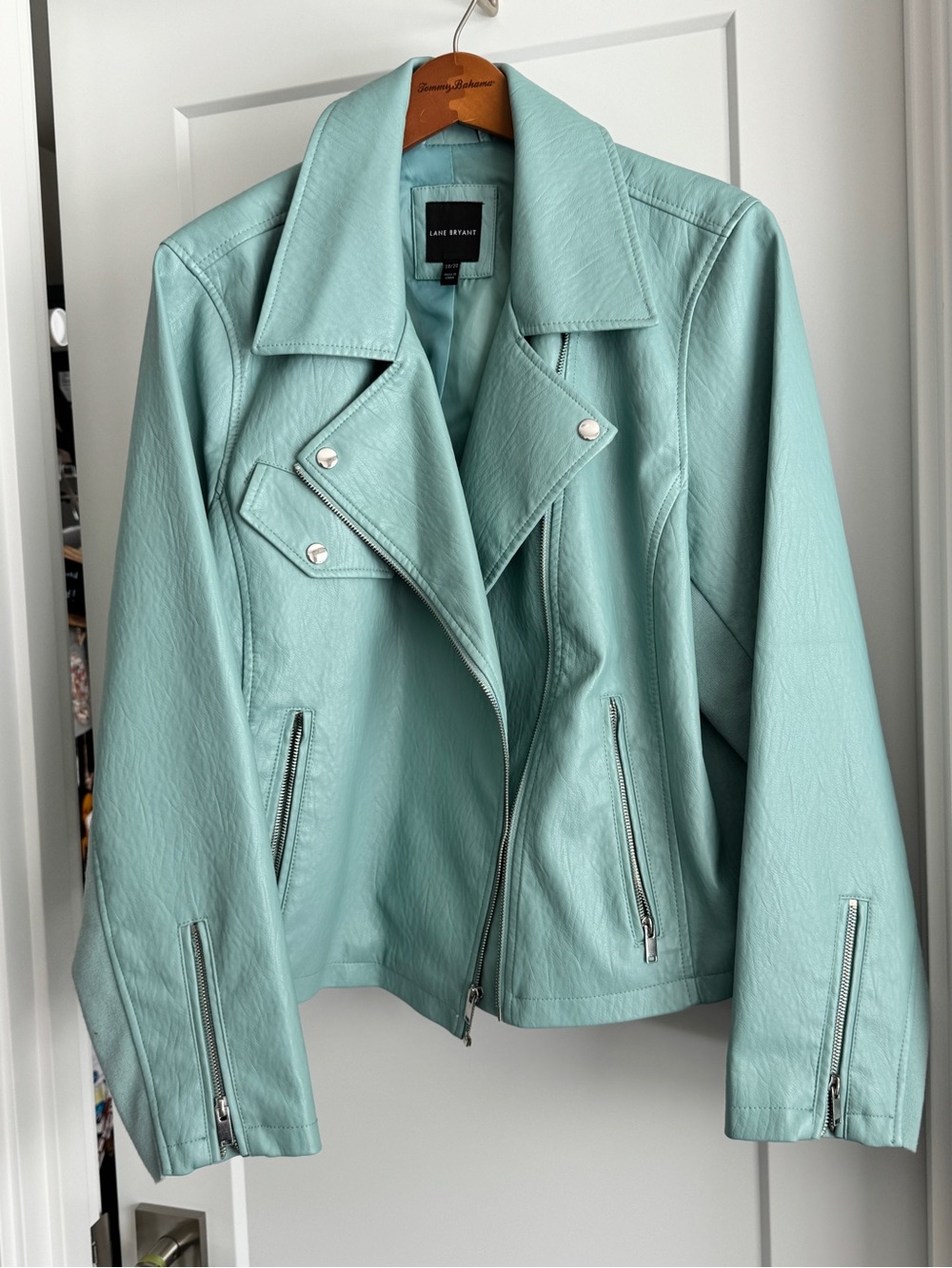 Lane Bryant 18/20 light turquoise Faux Leather Moto Jacket